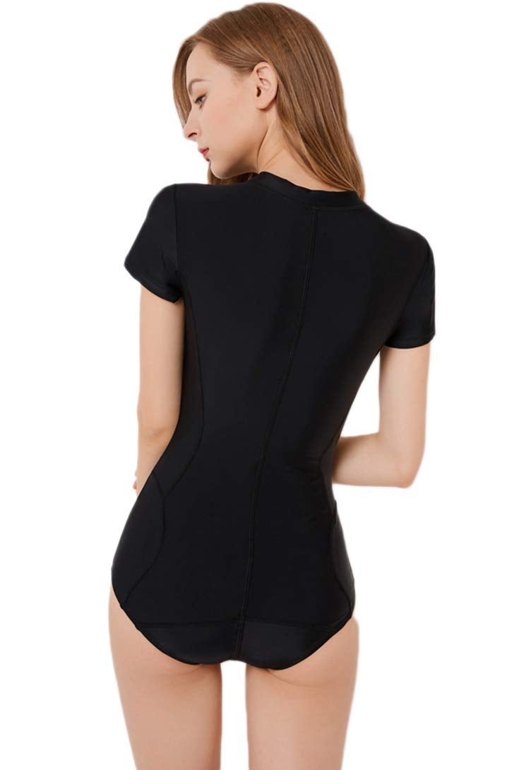 Micosuza Womens Rash Guard Short Sleeve Zip Printed One Piece Swimsuit - Image 4
